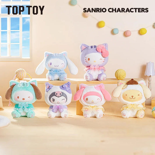 TOP TOY Sanrio Characters Play With Kittens Series Plush Keychains Gift Blind Box
